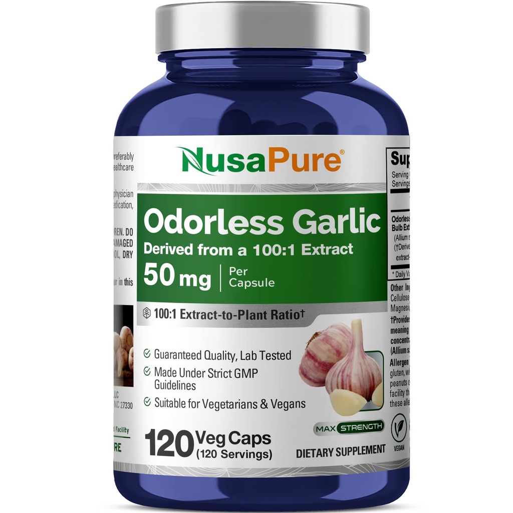 NusaPure Odorless Usturoi 100:1 Extract, 50 mg echivalent cu 5000 mg Capsule 