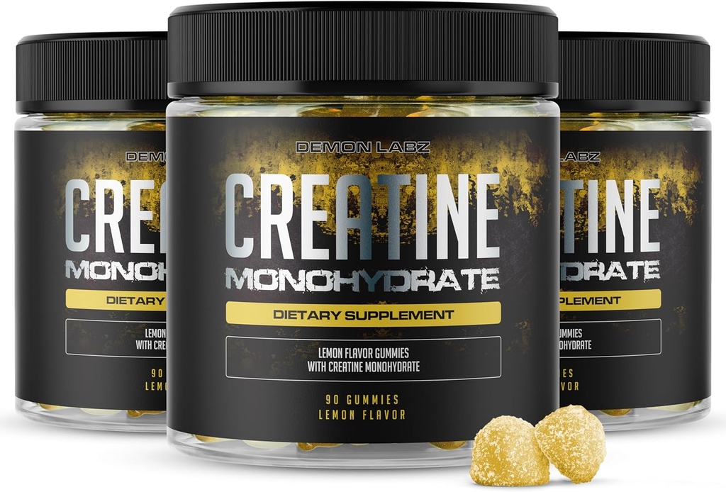 Creatină Monohidrat - Gume cu aromă de lamaie (90 Count (Pachet de 3)