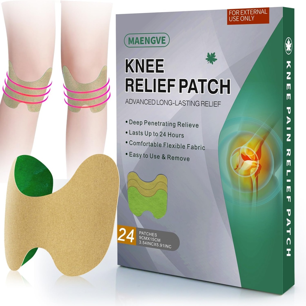 Genunchi de ajutor patch 24 Count - cald patch-uri Herbal genunchi cu Mugwort, Capsaicina & Menthol - 12 Ore de durată suport genunchi pentru oase pe oase, dureri articulare, dureri musculare