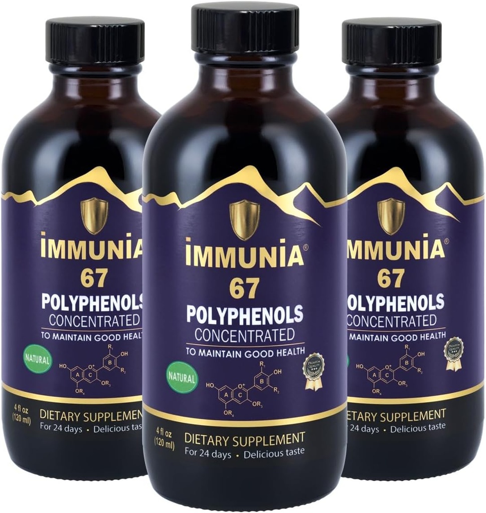 Imunia 67 Polifenoli - Elderberry Concentrat & Antioxidant Fruits. Supliment antioxidant Premium cu 67 de polifenoli (anthocyanini, Querbetin, Resveratrol etc.) Aprovizionare de 24 zile pe flacon (3-Pachet)
