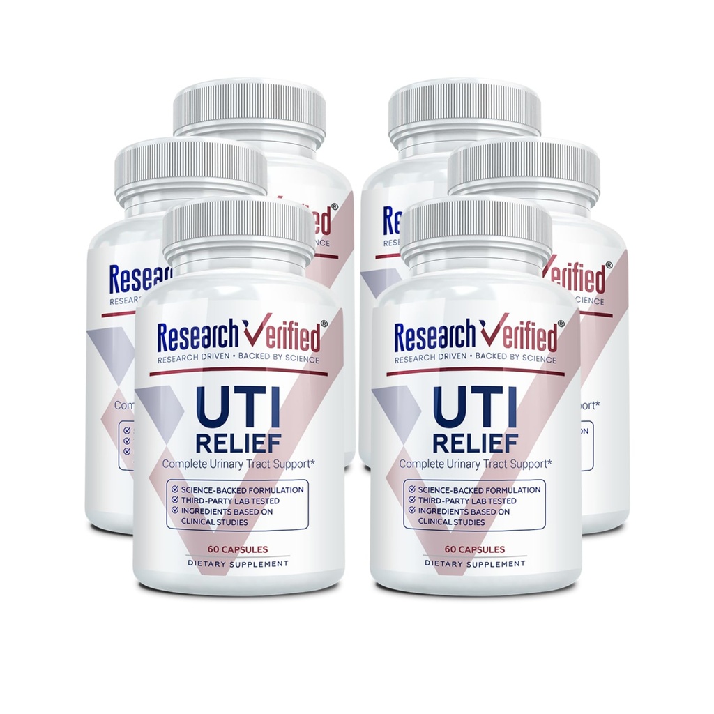 Cercetare Relief UTI verificate - Suplimentul de suport tract urinar - 100% Natural, Vegan cu Lingonberry, Cranberry & D-Mannose - 6 flacon (6 lună de aprovizionare)