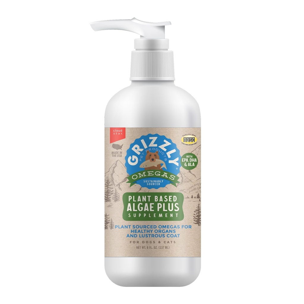 Grizzly Pet Products Algal Plus Omega 3-6-9 Food Supplement for Dogs and Cats, 8 Ounce Bottle