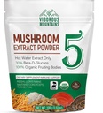 MUNŢII VIGORoşi Suplimentul cu pulbere organică de ciuperci - USDA Certified, Lions Mane & Reishi pentru suport imun, Brain Focus, Vegan, Mixes Instant in Coffee & Smoothies (100g)