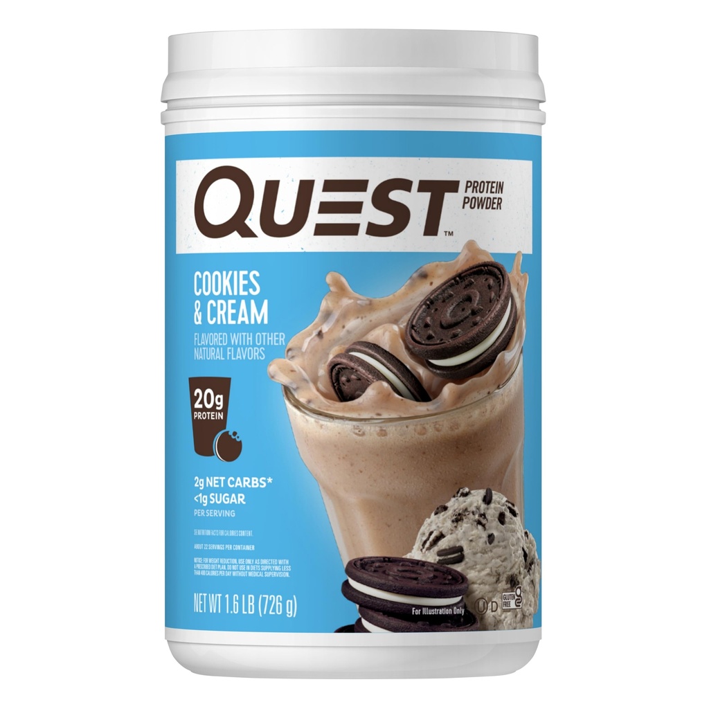 Quest Nutrition Cookies & Cream Proteine Powder, 20g Proteine, 1g Sugar, Low Carb, Gluten Free, 1.6 Pound, 24 Servings