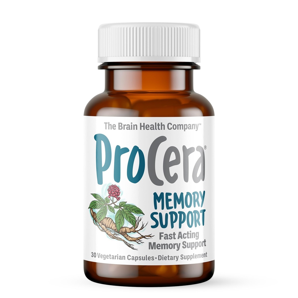 Suport de memorie Procera - Bazat pe 60+ Studii de ingrediente - Boost Performanță mentală - Claritate - Stabilitate a dispoziției - Stres - Oboseală mintală - Adaptogens - Ginseng - Ginkgo Biloba - 30 Conte