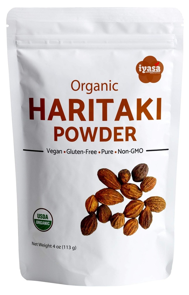 Iyasa Holistics Organic Haritaki Powder, Harde, Harad, Terminalia Chebula, Kadakapudi, Ayurveda Herb for Digestion, Gas Relief, Healthy Bowel Function, superfood, Resealable Pouch of 4 oz