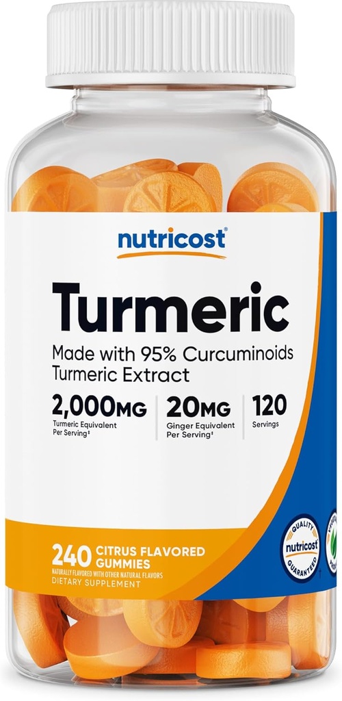 Gume nutricost Turmeric (240 gume) - Citrus aromate, Made with 95% Curcuminoide, 120 Servings, Includes Ginger and Black Pepper extract, Vegetarian, Non-GMO and Gluten Free