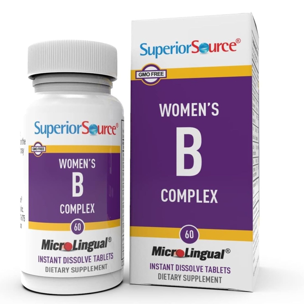 Superior Source Women?s B Complex - Supliment de sprijin energetic pentru femei - Multivitamine cu vitamina B12, vitamina B3 & More - B Suplimentul de vitamine SIDA Heart Health - 60 Tablete sublinguale de dissolvire