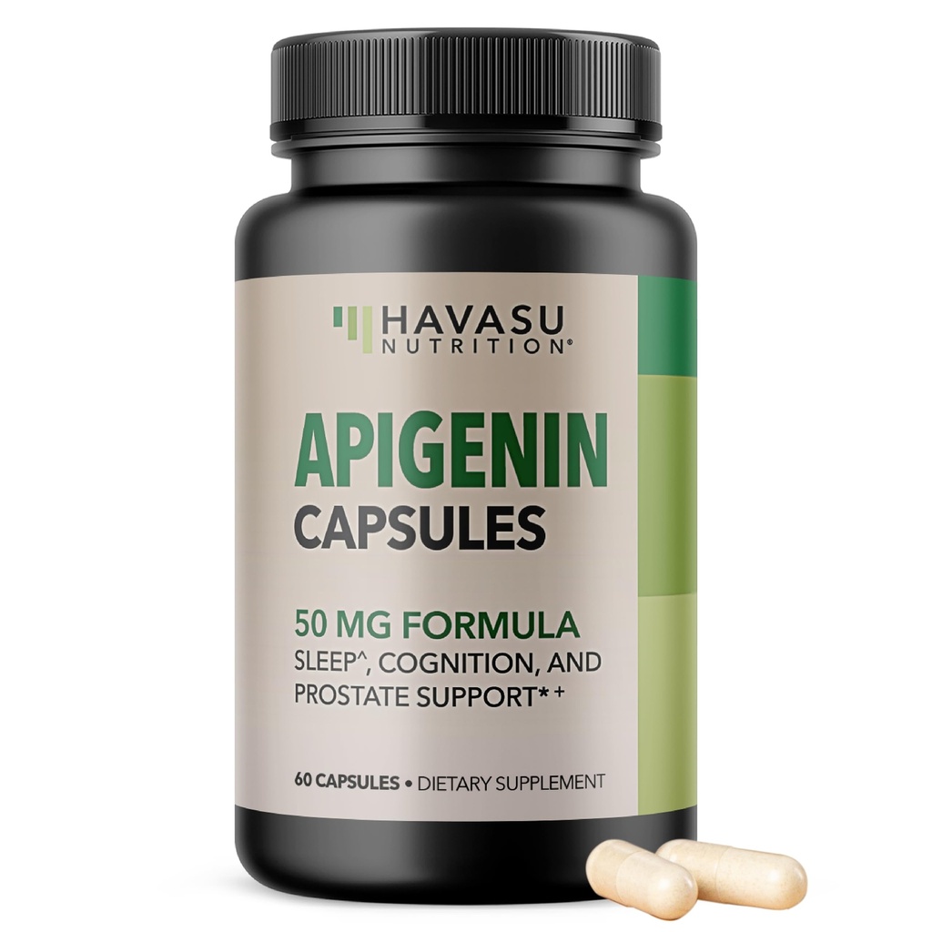 Apigenin Capsules 50mg - 60 Conte, Vegan, Non-GMO, Sleep & Cognitive Supplement - Musetel Flavonoid pentru Relaxare, Sănătate Prostată, Melatonin-Free, Formula lipozomal pentru Absorbție îmbunătățită