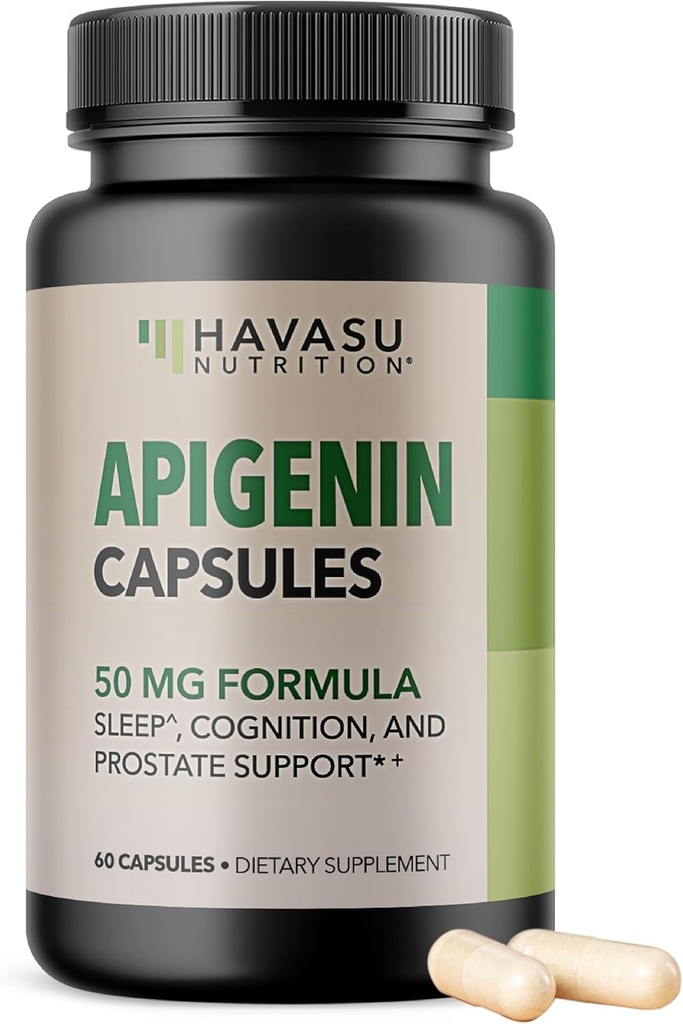 Apigenin Capsules 50mg - 60 Conte, Vegan, Non-GMO, Sleep & Cognitive Supplement - Musetel Flavonoid pentru Relaxare, Sănătate Prostată, Melatonin-Free, Formula lipozomal pentru Absorbție îmbunătățită