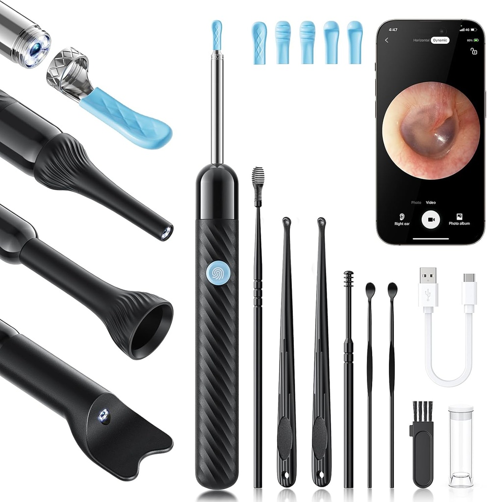 Loyker X6 Ear Wax Tool Camera, Cleaner ureche cu aparat de fotografiat, FSA - HSA Store eligibile, 1080P aparat de fotografiat ureche cu 6LED lumina pentru ureche / nas / Throat / Tonsil Stone Examination, negru