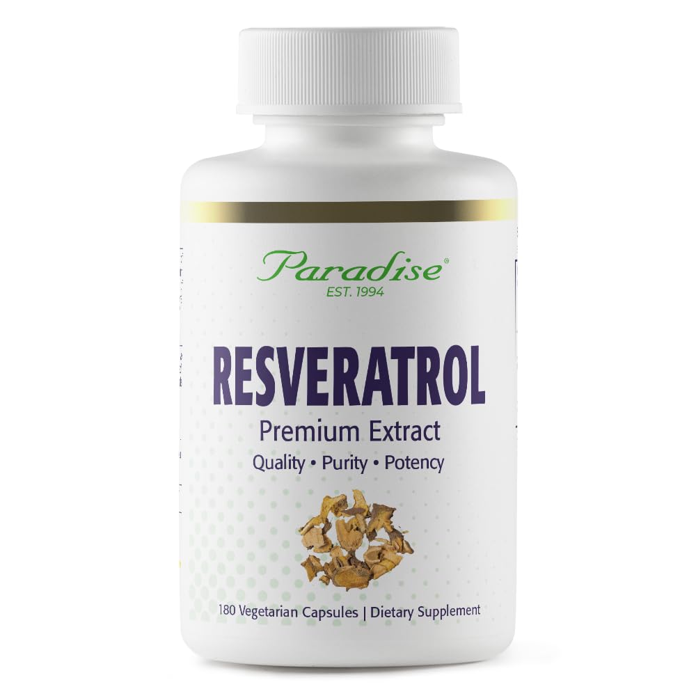 Paradise Herbs Resveratrol, Antioxidant, Super Potent, Ultra Pure, Vegan, Non OMG, Gluten Free, 180 Capsule vegetariene