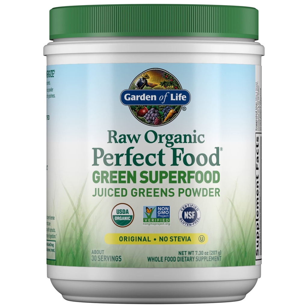 Gradina de viata Raw Organic Perfect Food Green Superfood Greens Powder - original Stevia-Free, 30 Serviri, Non-GMO, Gluten Free Food Dietary Supliment, Alkalize, Detoxifiere, Energize