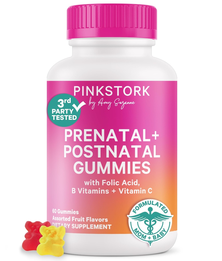Caroserie roz Stork Fertilitate + Prenatal + Vitamine Gummy postnatale 