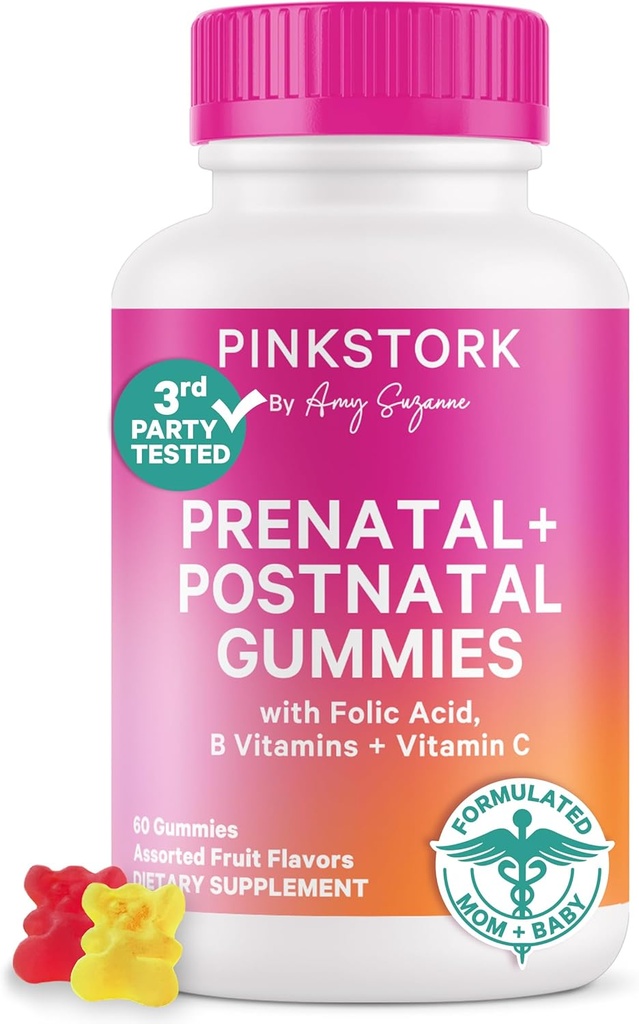 Caroserie roz Stork Fertilitate + Prenatal + Vitamine Gummy postnatale 