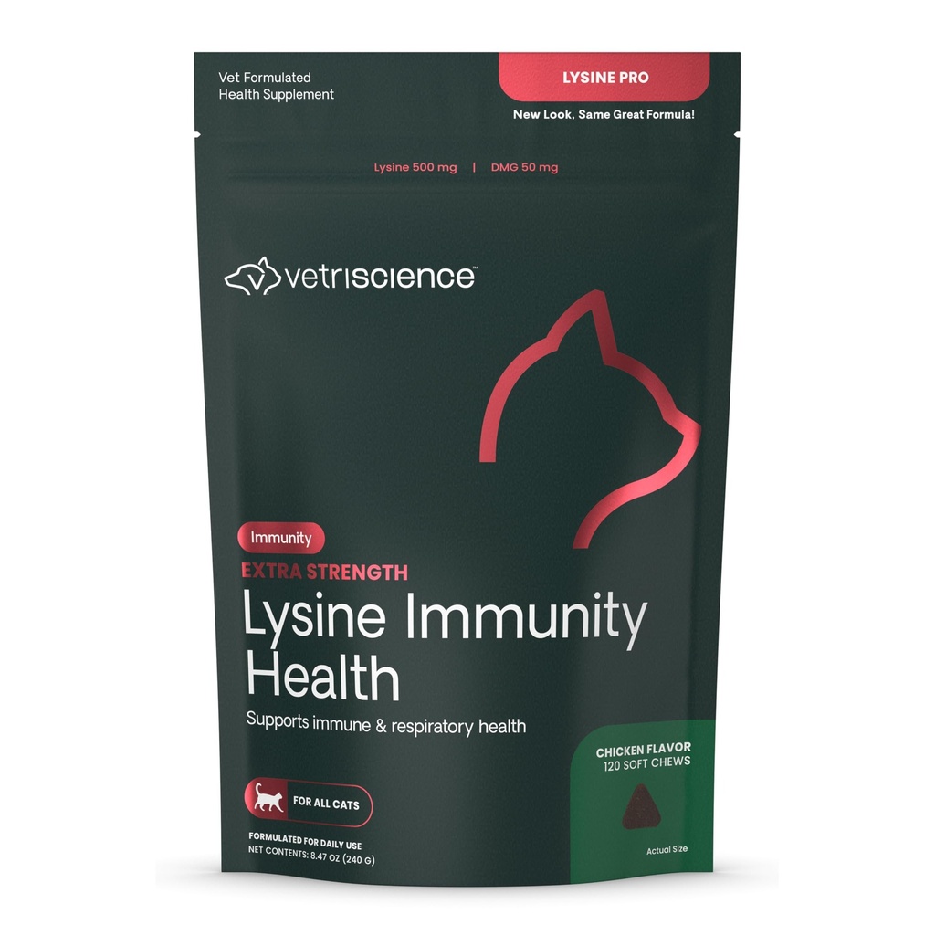 VETRISCIENCE Extra Forta Lysine Imunity Health Chews - Suplimentul de imunitate pentru pisici de toate vârstele - Sprijină Funcţia imunitară, Sănătatea ochilor şi funcţia cardiovasculară - 120 Conte