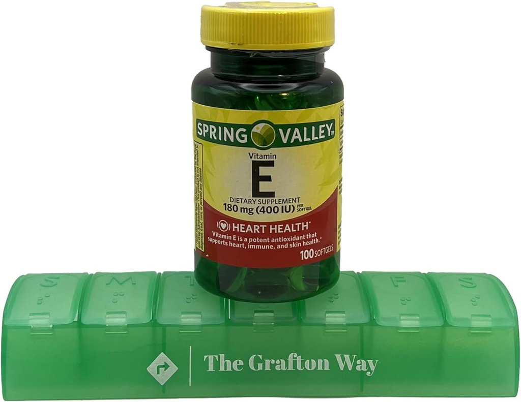 Spring Valley Vitamina E Supliment alimentar, 180 mg, 100 Conte cu Grafton Way Pill Organizator