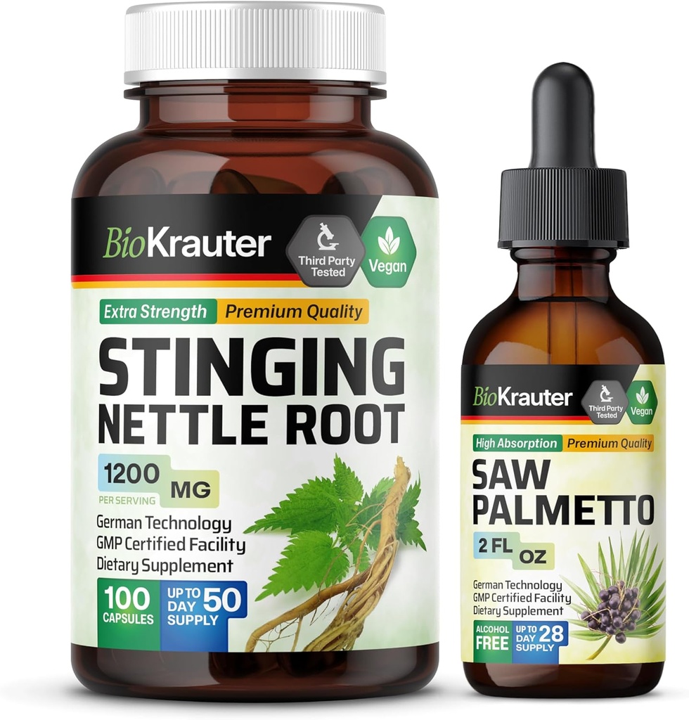 BIO KRAUTTER Stinging Nettle 100 Capsule & Saw Palmetto Tincture 2 Fl. Oz.