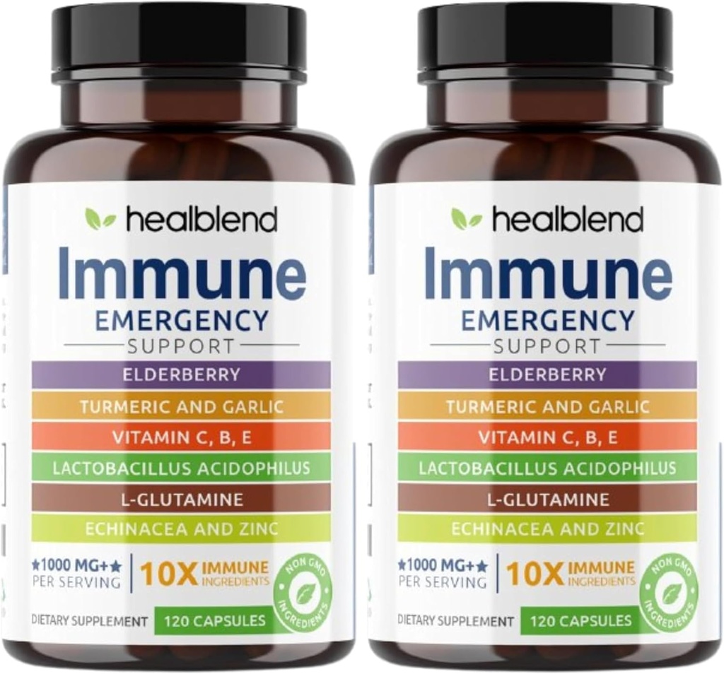 10 din 1 supliment de sprijin imun Booster cu Elderberry, Zinc, Echinacea, Turmeric, Lactobacillus Acidophilus, pentru adulţi (2 ambalaj)
