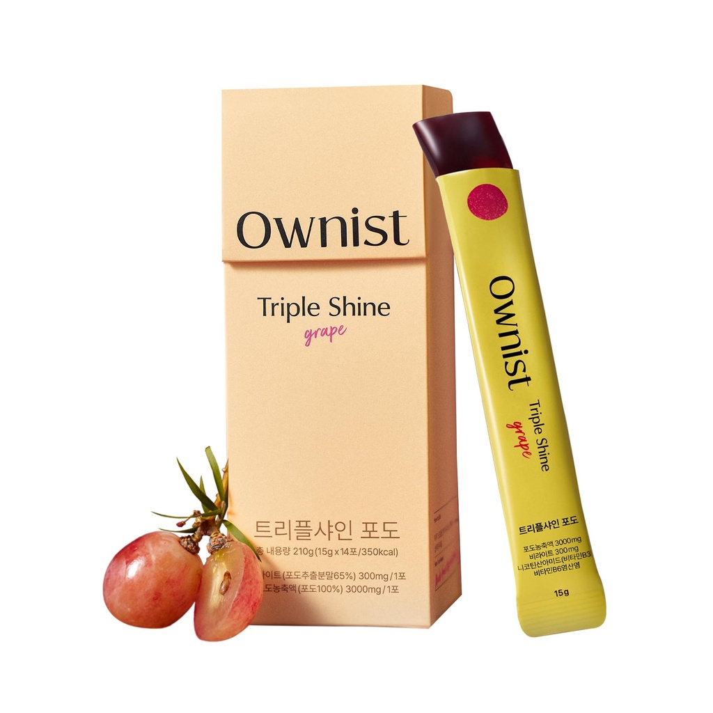 Ownist Triple Shine Grape Jelly On-The-Go - Ținte Pete întunecate și strălucirea pielii, Conține BelightTM, Vitaminele B, C - 14 Stick Packs