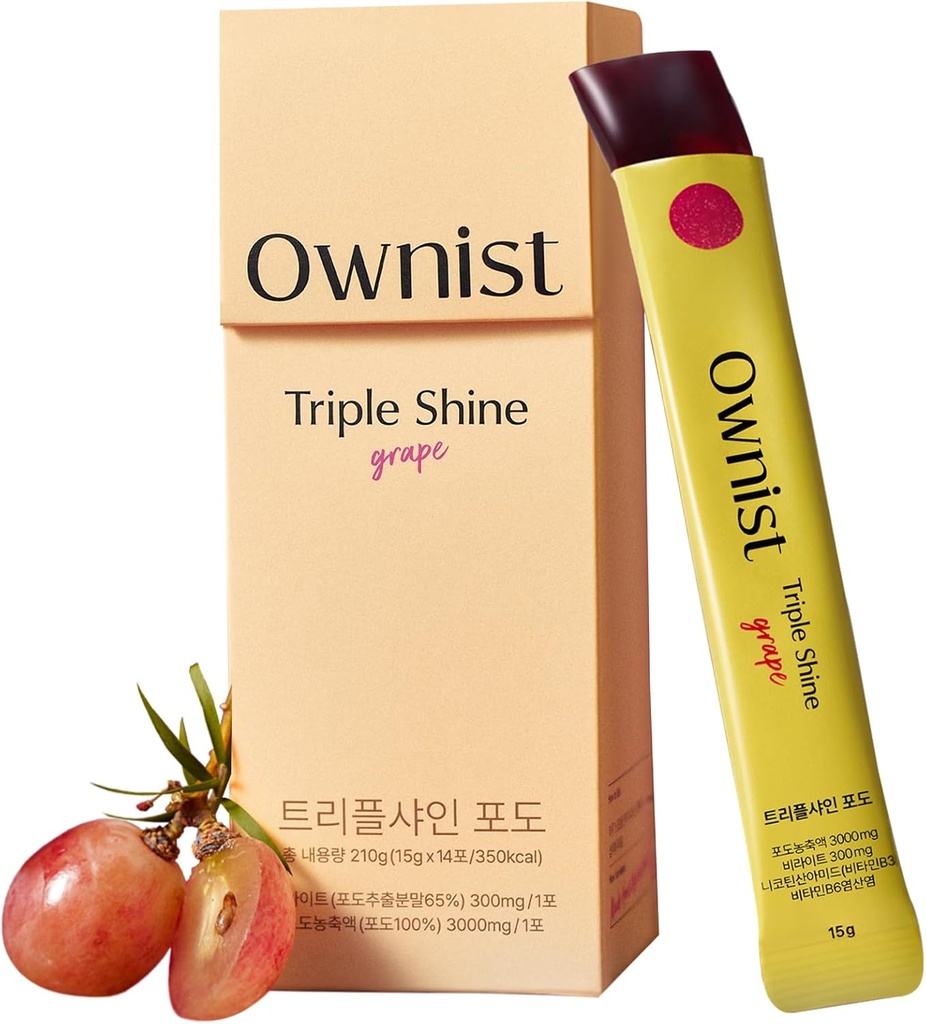 Ownist Triple Shine Grape Jelly On-The-Go - Ținte Pete întunecate și strălucirea pielii, Conține BelightTM, Vitaminele B, C - 14 Stick Packs