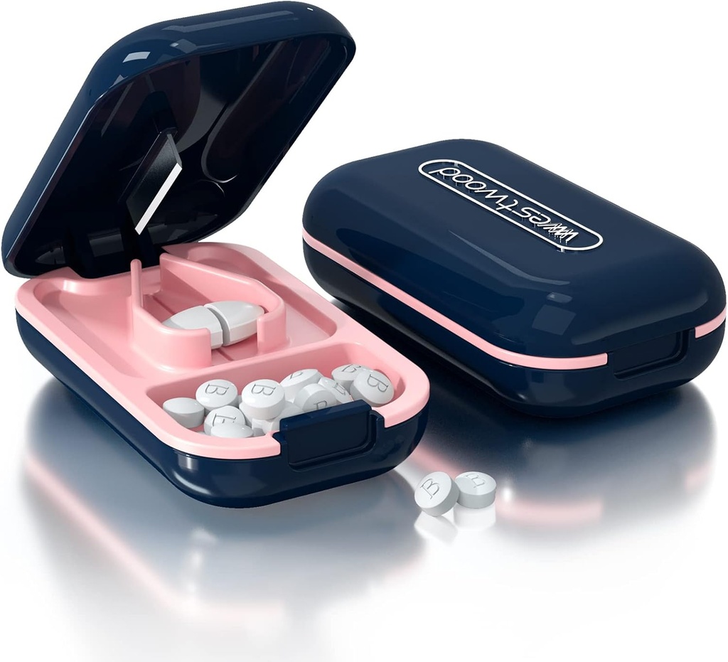 Pilula Cutter, Pilula Splitter pentru tăiere pastile mici sau pastile mari în jumătate, Cuts pastile, Vitamine, Tablete, Oţel inoxidabil Blade, Travel Sized (Pill Cutter, Blue)