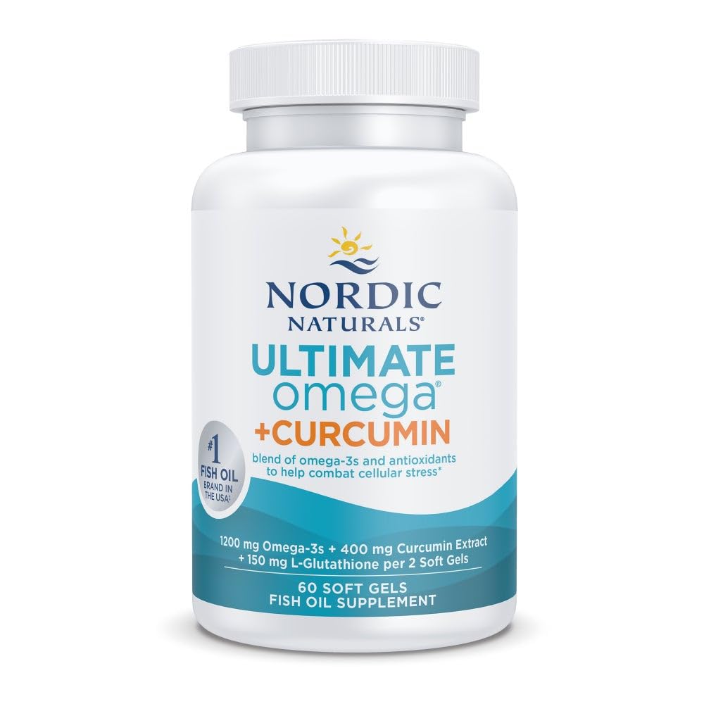 Nordic Naturals Omega Curcumin, Lemon - 60 Soft Gels - 1200 mg Omega-3 + 400 mg Optimized Curcumin - Combate Stresul Cellular - Non-GMO - 30 Servings