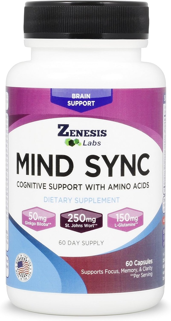 Zenesis Labs Mind SYNC - 60 capsule cu Ginkgo Biloba, St John's Wart & L-Glutamine - Vă rugăm să citiți Recenzii