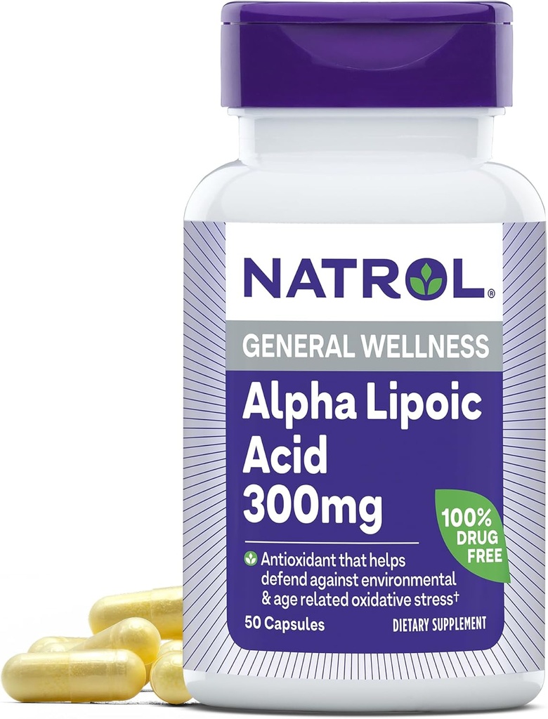 Natrol Alpha Acid lipoic 300 mg, Supliment alimentar pentru Wellness General, 50 capsule, 50 zile de aprovizionare
