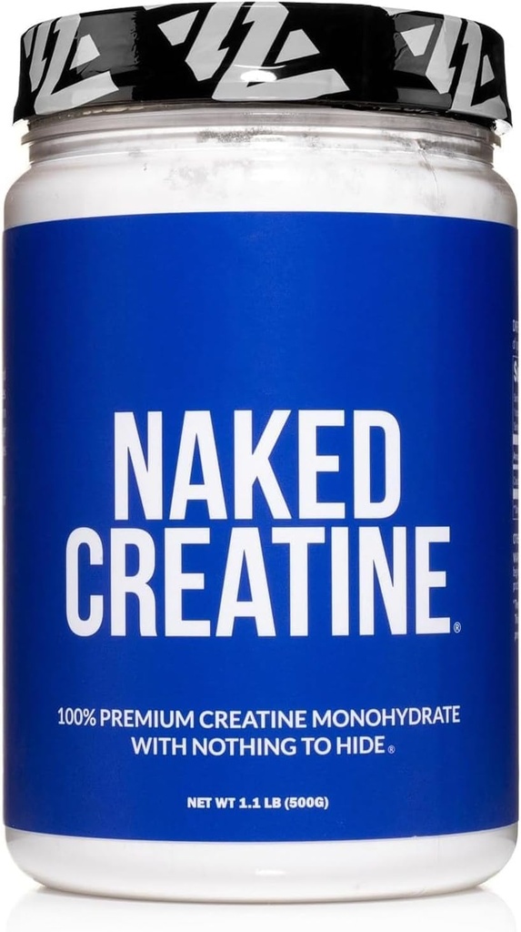 Naked Pure Micronized Creatin Monohidrat pulbere - nearomat, 500g, 1,1lb vrac - Vegan, non-GMO, Gluten-Free, Soy-Free, Nu Fillers, Sustine cresterea si forta musculara - 100 Servings