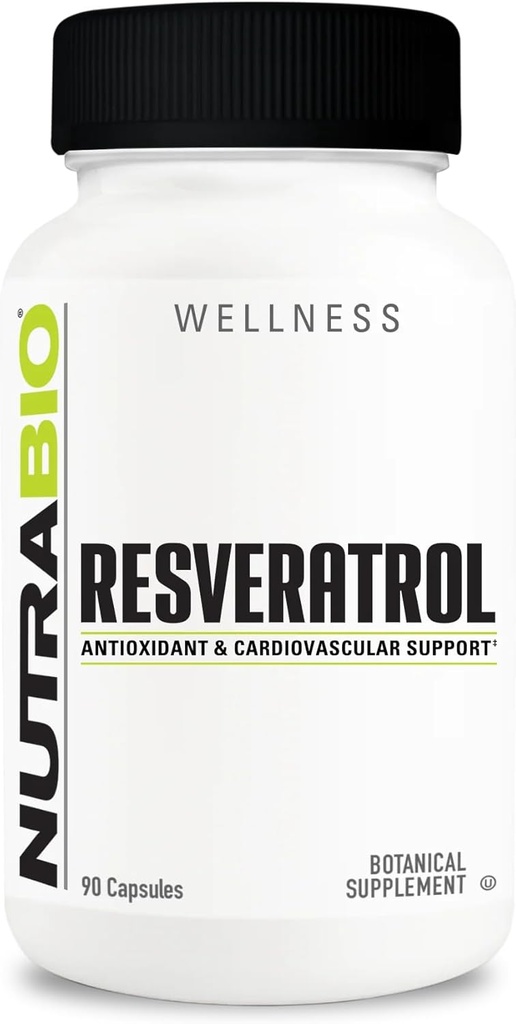 NutraBio Resveratrol Supliment, 500mg - Antioxidant natural pentru a ajuta la lupta împotriva radicalilor liberi și de a sprijini imbatranire sanatoasa, 90 capsule