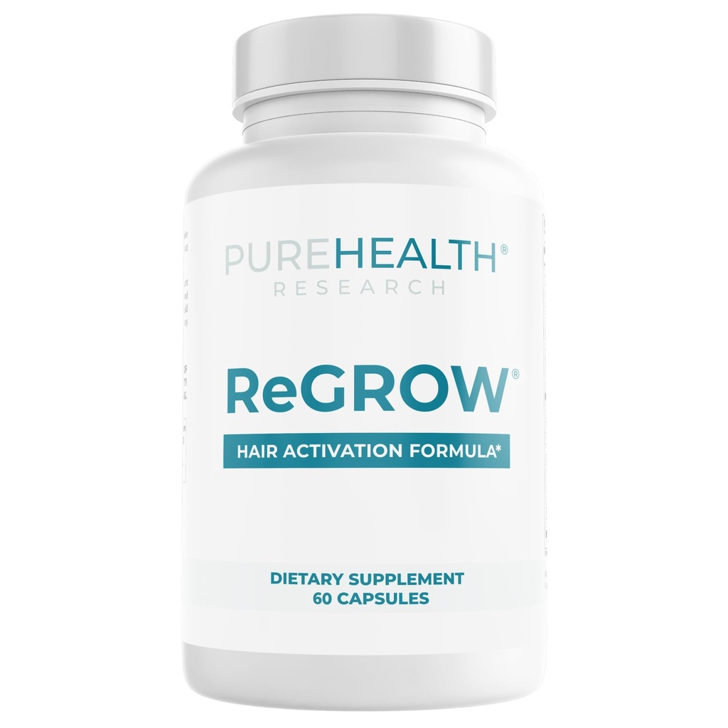 PUREHEALTH Research ReGrow - Vitamine de crestere a parului - cu Saw Palmetto, Biotin, Colagen, Zinc, Fier, Iod, Seleniu & More - Suplimente pentru par pentru femei si barbati - 60 Capsule