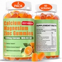 Calciu Magneziu Gume de zinc pentru adulți: 1200 mg Citrat de calciu 400 mg Glicinat de magneziu cu D3 B12 - supliment de absorbţie mare fără zahăr pentru femei (60 Count (pachet de 2))