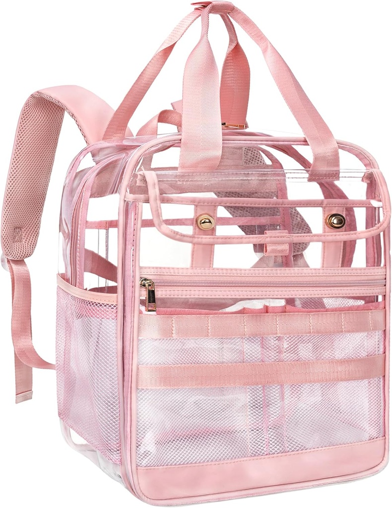 Clear Heavy Duty Transparent Rucsac, Large Practice Multi-Pockets for Work, Travel (Pink)