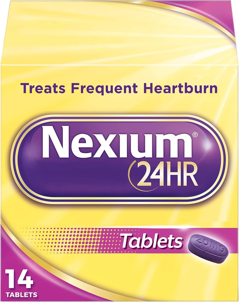 Nexium 24HR Comprimate cu eliberare întârziată de eliberare de arsuri la stomac, Reductor de acid de magneziu Esomeprazol, 20 mg, 14 Număr