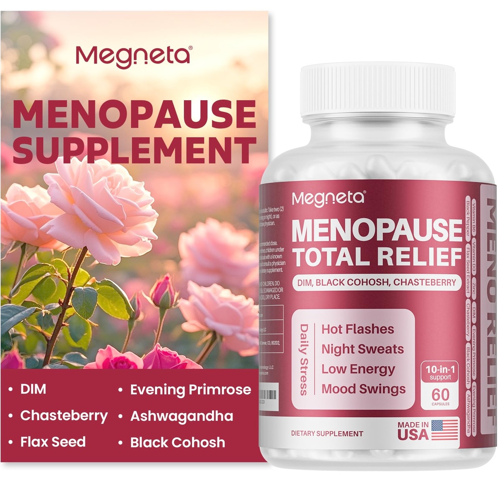 Menopauza Suplimente pentru femei, Suport Flash-uri fierbinți și transpirații de noapte, cu Black Cohosh, DIM & Evening Primrose, Echilibru hormonal și suport de mood 60 Capsule