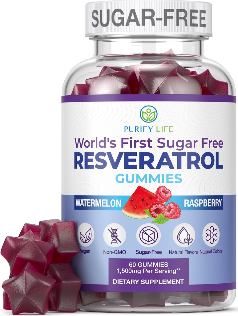 Gume de resveratrol fără zahăr - Antioxidant potent - Supliment Resveratrol pentru a sprijini Digestive & Immune Health - Herb natural pentru creșterea și repararea celulelor - alternativa NMN ușor de mestecat