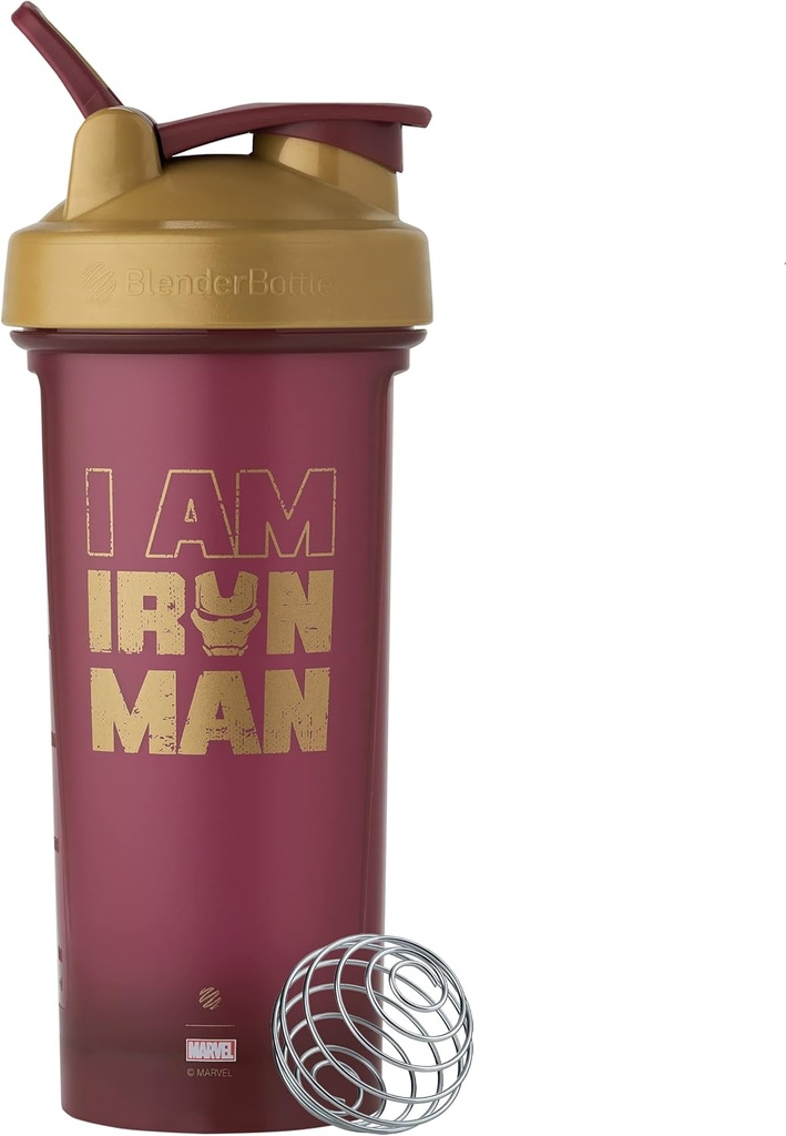 BlenderBottle Marvel Classic V2 Shaker Sticla Perfect pentru Shake-uri de proteine și antrenament pre, 28-Ounce, Iron Man