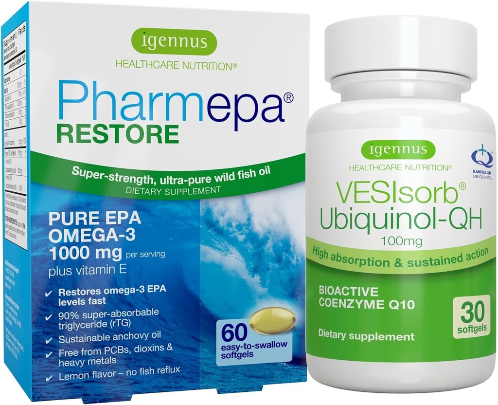 Pharmepa Recuperează EPA & VESISORB Ubichinol-QH CoQ10 Heart Health Bundle, de Igennus