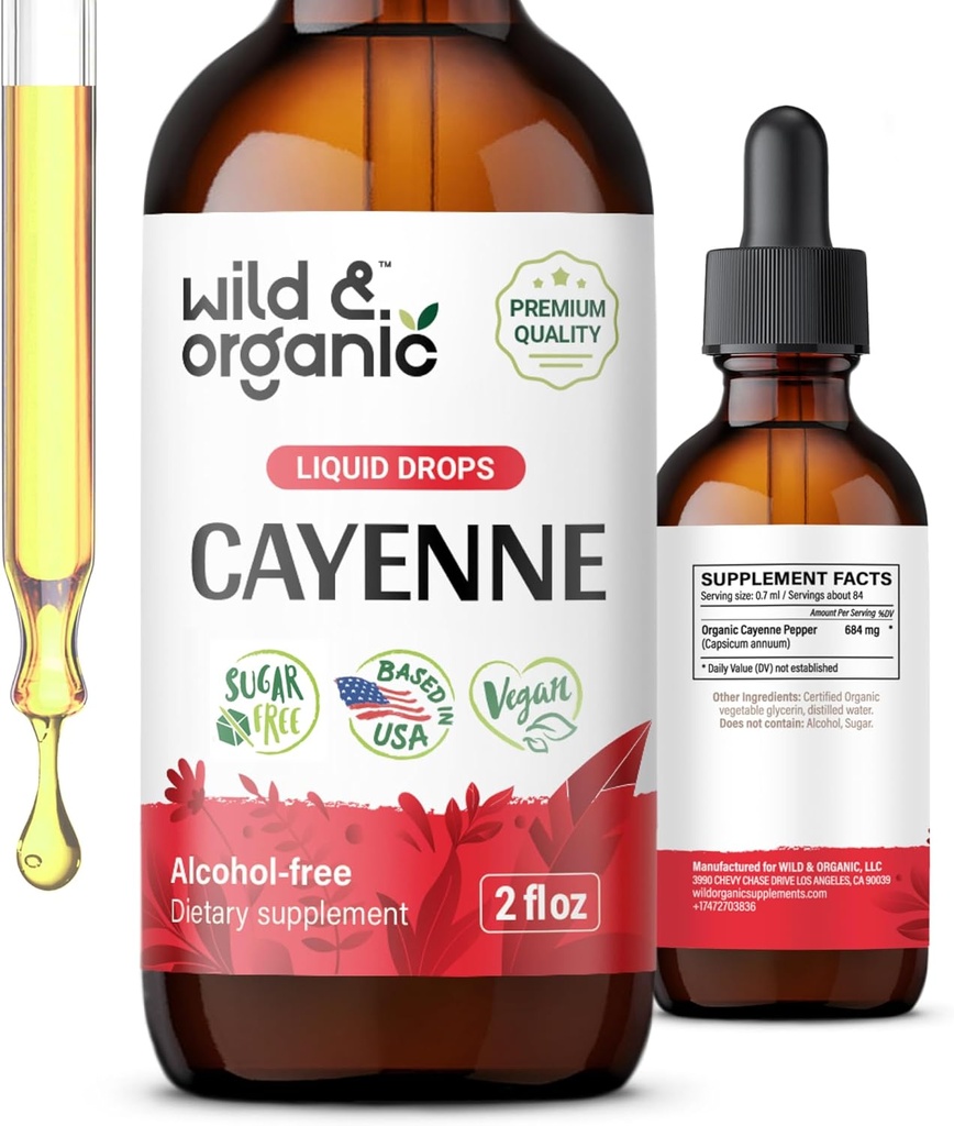 Cayenne Cayenne Pepper Tincture - Capsaicina Suplimente pentru suport digestiv - Cayenne Pepper Extract lichid - Vegan, Picături fără alcool - 2 fl oz