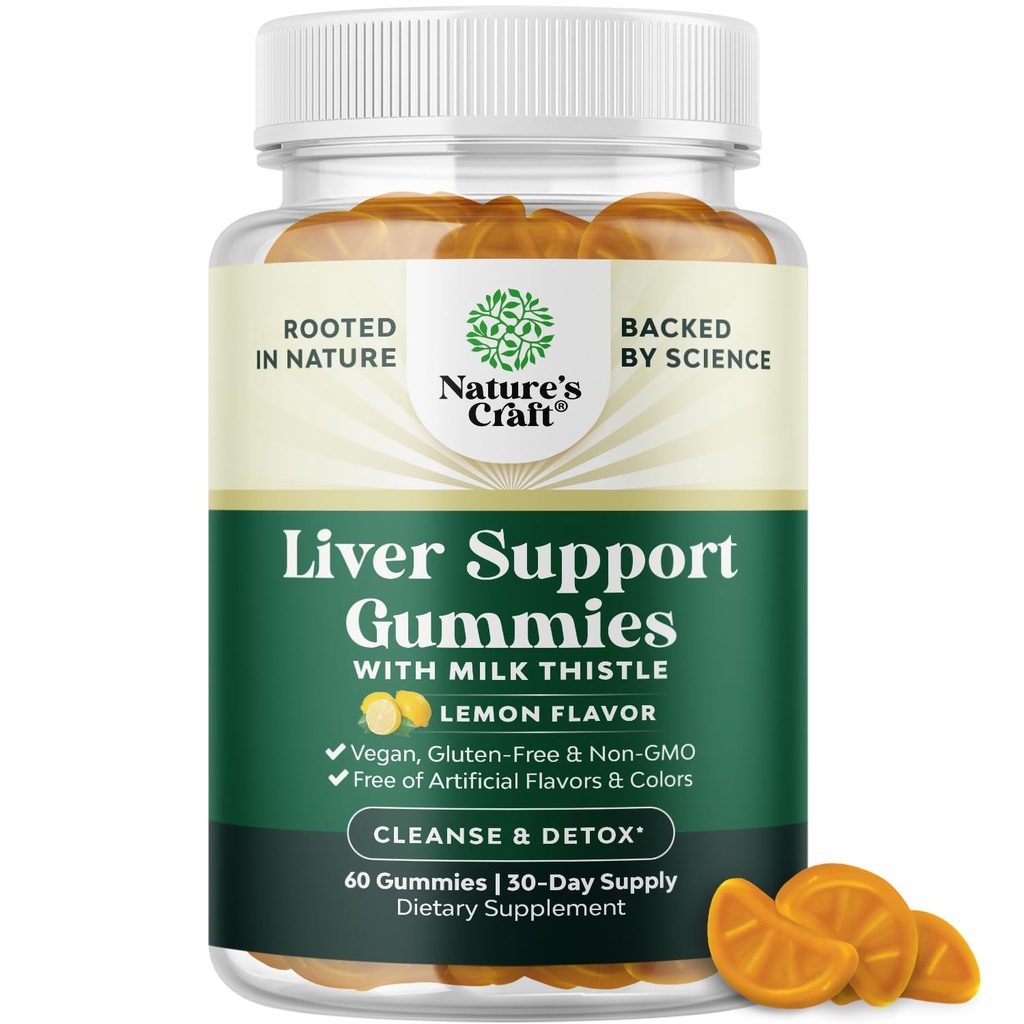 Curățarea de detoxifiere de ficat de plante Gume de ficat Suport de lapte Gumiile de muls cu extract de anghinare Curcumină și L-Carnitină - Vegan și non-GMO - dulce Lemon (30 Serviri)