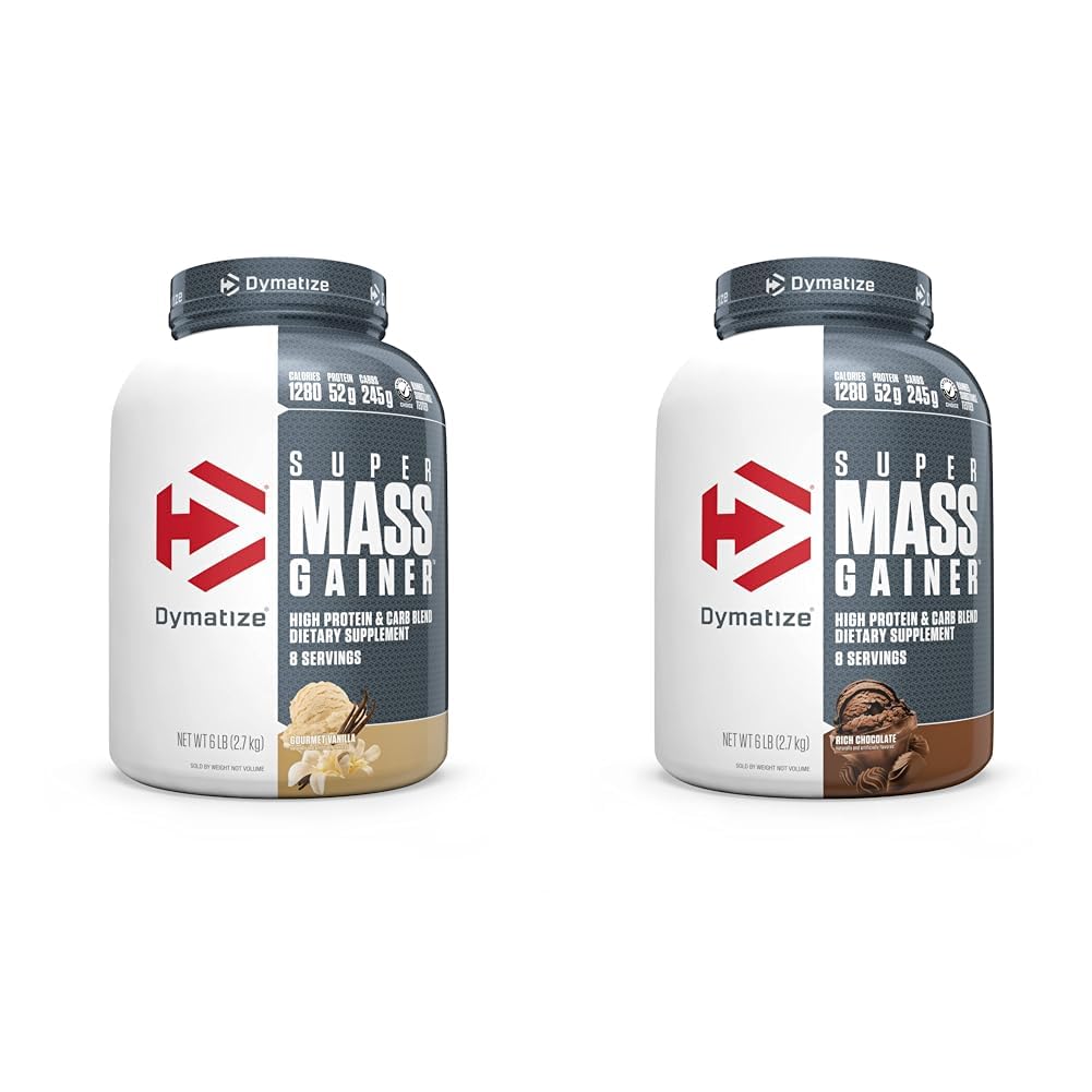 Dimatiza Super Mass Gainer Proteina pulbere 52g Proteina 1280 Calorii 6 Gourmet lira Vanilla & Ciocolata bogata (Pachet de 2)