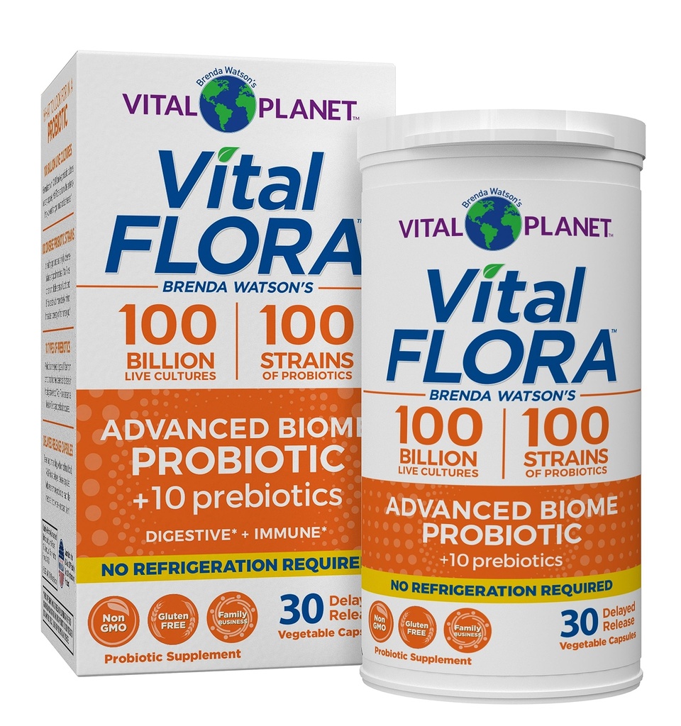 Planeta Vital - Vital Flora Probiotic avansat 100 Miliarde CFU, 100 Strine diferite, 10 Prebiotice organice, Suport Immun, Digestive Sanatate Perioada de valabilitate Probiotice stabile pentru femei si barbati 30 Capsule