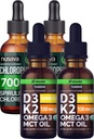 NUSAVA D3 K2 picături nearomate și Clorofile picături lichide Bundle - vitamine lichide potente pentru inimă, articulație, energie, și suport imunitar - non-GMO, gluten-free, 2pk Fiecare