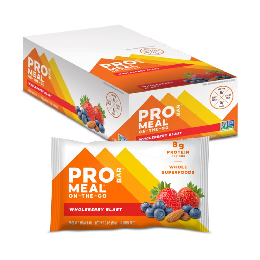 PROBAR - MEAL Bar, Wholeberry Blast, Non-GMO, Gluten-Free, Healthy, Plant-Based, Ingrediente alimentare, Energie Naturală (12 Conte)
