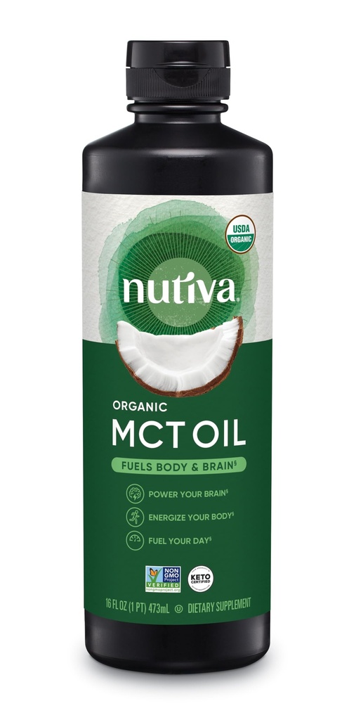 Nutiva Organic MCT Ulei, Kosher, Keto Friendly, USDA Certified Organic, Non-GMO, 16 Fluid Ounce (Pachet de 1)