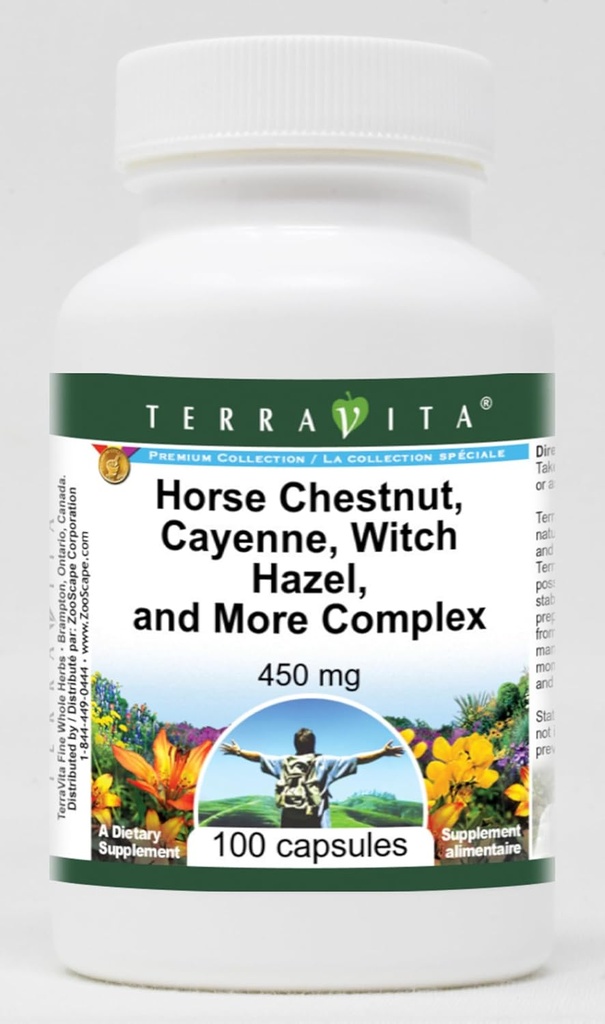 Terravita Horse Chestnut, Cayenne, Witch Hazel și More Complex - 450 mg (100 capsule, ZIN: 517073)
