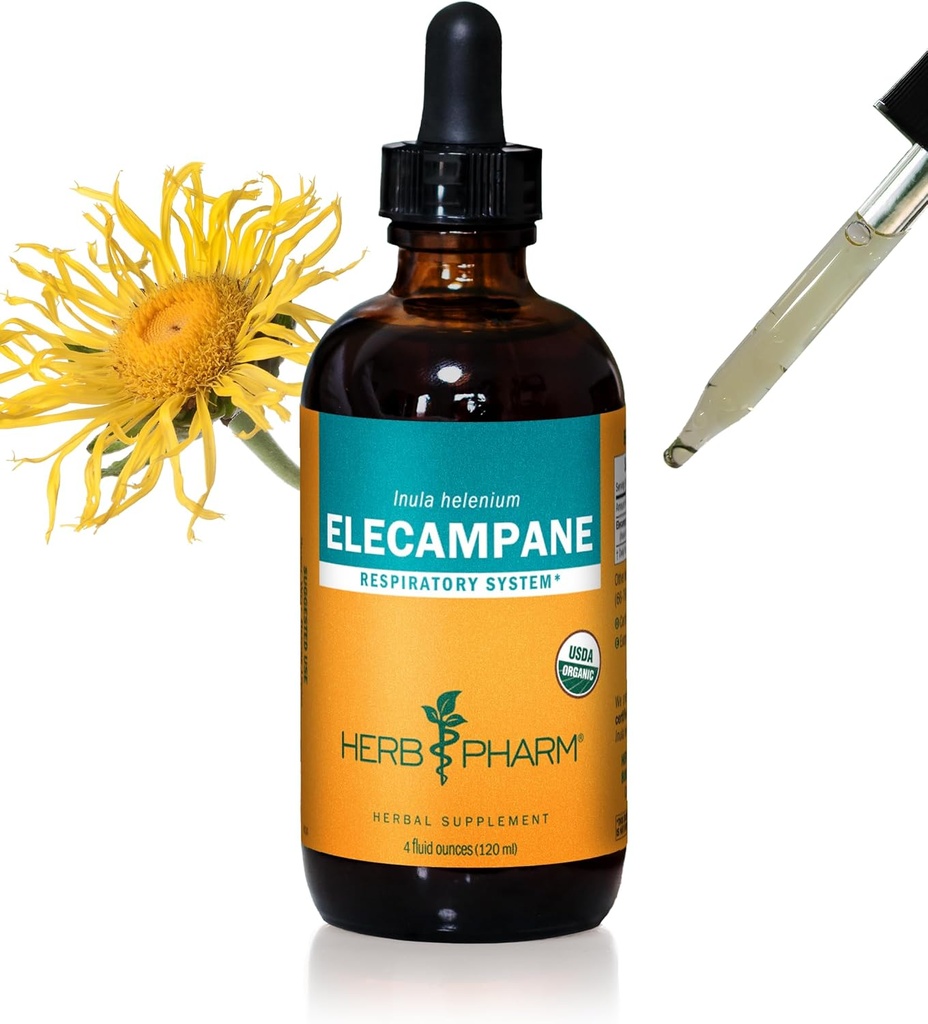 Herb Pharm Certified Organic Elecampane Extract lichid pentru suport sistem respirator - 4 Ounce