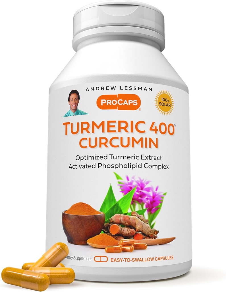 ANDREW LESSMAN Turmeric 400mg - 120 capsule - 95% Curcuminoide ca Complex fosfolipidic pentru beneficii optime şi absorbţie, extract standardizat de potenţă ridicată, capsule mici uşor de înghiţit