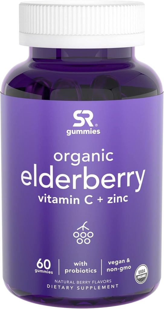 Elderberry Gummies concentrat (65:1) cu vitamina C, zinc și probiotice pentru suport imunitar și sănătate Gut 